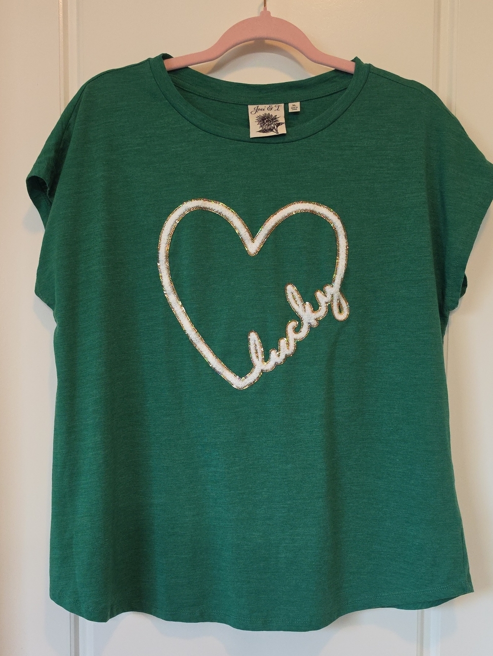Joei & I Green Lucky Heart Short Sleeve Tee - XL